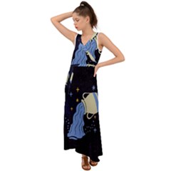 Aquarius Horoscope Astrology Zodiac V-neck Chiffon Maxi Dress by Mariart