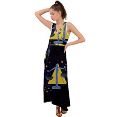 Horoscope Libra Astrology Zodiac V-neck Chiffon Maxi Dress by Mariart