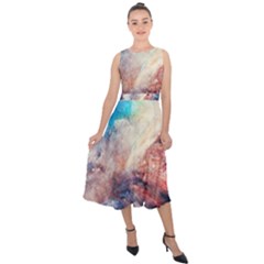 Galaxy Paint Midi Tie-back Chiffon Dress by goljakoff