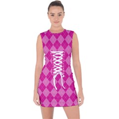 Pink Diamond Pattern Lace Up Front Bodycon Dress by ArtsyWishy