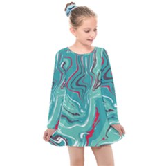 Green Vivid Marble Pattern 2 Kids  Long Sleeve Dress by goljakoff