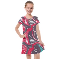 Red Vivid Marble Pattern 3 Kids  Cross Web Dress by goljakoff