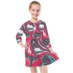 Red Vivid Marble Pattern 3 Kids  Quarter Sleeve Shirt Dress by goljakoff