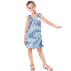 Blue Vivid Marble Pattern Kids  Sleeveless Dress by goljakoff