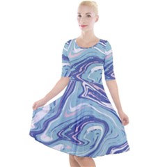 Blue Vivid Marble Pattern Quarter Sleeve A-line Dress by goljakoff