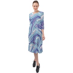 Blue Vivid Marble Pattern Ruffle End Midi Chiffon Dress by goljakoff