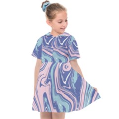 Blue Vivid Marble Pattern 10 Kids  Sailor Dress by goljakoff