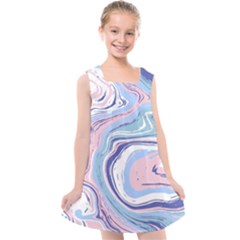 Rose And Blue Vivid Marble Pattern 11 Kids  Cross Back Dress by goljakoff