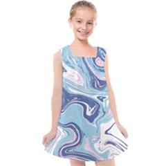 Blue Vivid Marble Pattern 12 Kids  Cross Back Dress by goljakoff