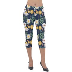 Flower Grey Pattern Floral Lightweight Velour Capri Leggings  by Dutashop