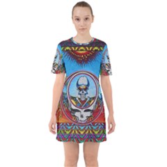 Grateful Dead Wallpapers Sixties Short Sleeve Mini Dress by Sapixe