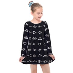 Electrical Symbols Callgraphy Short Run Inverted Kids  Long Sleeve Dress by WetdryvacsLair