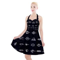 Electrical Symbols Callgraphy Short Run Inverted Halter Party Swing Dress  by WetdryvacsLair