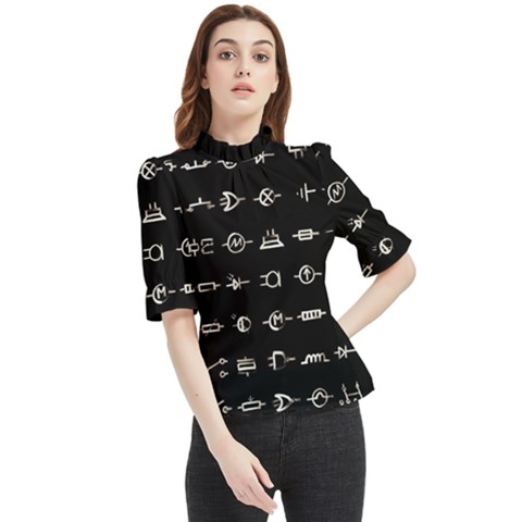 Electrical Symbols Callgraphy Short Run Inverted Frill Neck Blouse by WetdryvacsLair