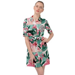 Beautiful Flamingo Pattern Belted Shirt Dress by designsbymallika