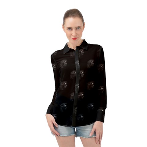 Arfican Head Sculpture Motif Print Pattern Long Sleeve Chiffon Shirt by dflcprintsclothing