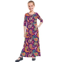 Paisley Purple Kids  Quarter Sleeve Maxi Dress by designsbymallika