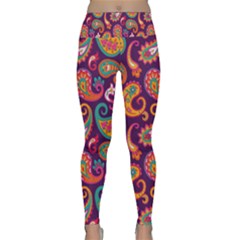 Paisley Purple Lightweight Velour Classic Yoga Leggings by designsbymallika