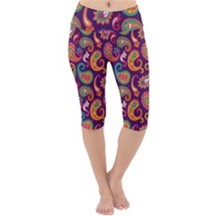 Paisley Purple Lightweight Velour Cropped Yoga Leggings by designsbymallika