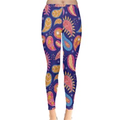 Blue Paisley Print 2 Inside Out Leggings by designsbymallika