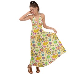 Paisley Print Yellow Backless Maxi Beach Dress by designsbymallika