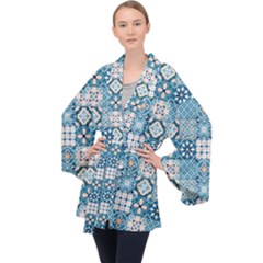 Ceramic Tile Pattern Long Sleeve Velvet Kimono  by designsbymallika