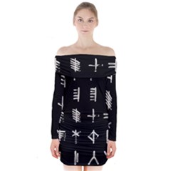 Ogham Rune Set Complete Inverted Long Sleeve Off Shoulder Dress by WetdryvacsLair