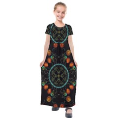 Mandala - 0006 - Floating Free Kids  Short Sleeve Maxi Dress by WetdryvacsLair