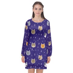 Multi Cats Long Sleeve Chiffon Shift Dress  by CleverGoods