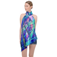 Title Wave, Blue, Crashing, Wave, Natuere, Abstact, File Img 20201219 024243 200 Halter Asymmetric Satin Top by ScottFreeArt