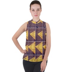 Yellow, Traffic, Cone, Arrow, Cracks, Asphalt  Mock Neck Chiffon Sleeveless Top by ScottFreeArt