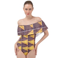 Yellow, Traffic, Cone, Arrow, Cracks, Asphalt  Off Shoulder Velour Bodysuit  by ScottFreeArt