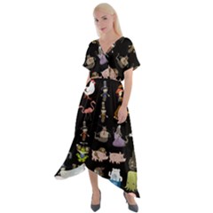 Glitch Glitchen Npc Animals And Characters Pattern Cross Front Sharkbite Hem Maxi Dress by WetdryvacsLair