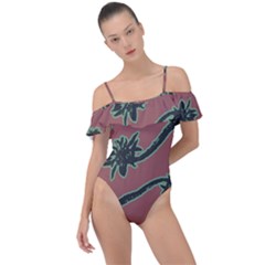 Tropical Style Floral Motif Print Pattern Frill Detail One Piece Swimsuit by dflcprintsclothing