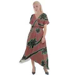 Tropical Style Floral Motif Print Pattern Cross Front Sharkbite Hem Maxi Dress by dflcprintsclothing