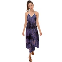 Purple And Yellow Abstract Halter Tie Back Dress  by Dazzleway