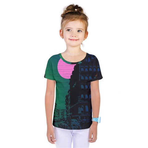 Vaporwave Old Moon Over Nyc Kids  One Piece Tee by WetdryvacsLair