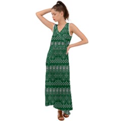 Christmas Knit Digital V-neck Chiffon Maxi Dress by Mariart