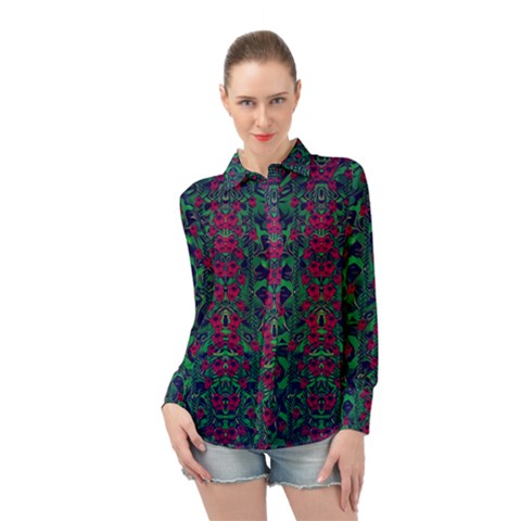 Tree Flower Paradise Of Inner Peace And Calm Pop-art Long Sleeve Chiffon Shirt by pepitasart