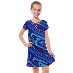 Blue Vivid Marble Pattern 16 Kids  Cross Web Dress by goljakoff