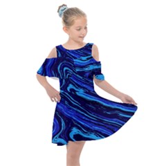 Blue Vivid Marble Pattern 16 Kids  Shoulder Cutout Chiffon Dress by goljakoff