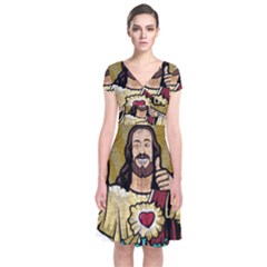 Buddy Christ Short Sleeve Front Wrap Dress by Valentinaart