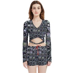 Funky Mosaic  Velvet Wrap Crop Top And Shorts Set by MRNStudios