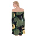 Tropical vintage yellow hibiscus floral green leaves seamless pattern black background. Off Shoulder Skater Dress View2