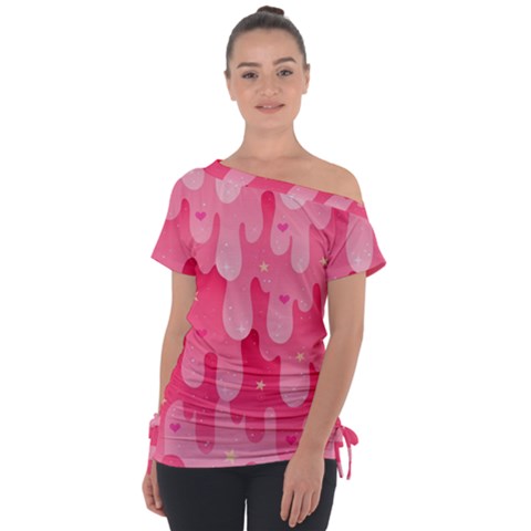 Rose Slime  Off Shoulder Tie-up Tee by Sobalvarro