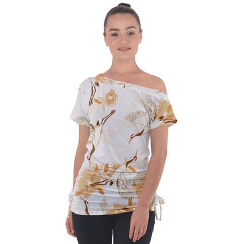 Birds And Flowers  Off Shoulder Tie-up Tee by Sobalvarro