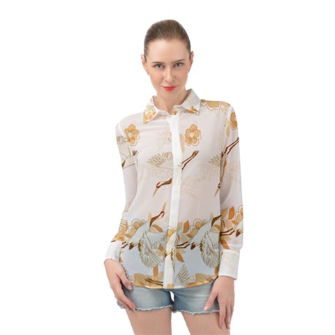 Birds And Flowers  Long Sleeve Chiffon Shirt by Sobalvarro