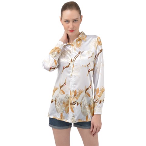 Birds And Flowers  Long Sleeve Satin Shirt by Sobalvarro