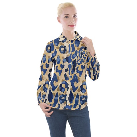 Leopard Skin  Women s Long Sleeve Pocket Shirt by Sobalvarro