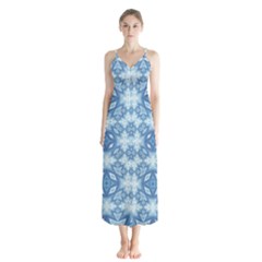 Blue Pattern Button Up Chiffon Maxi Dress by Dazzleway